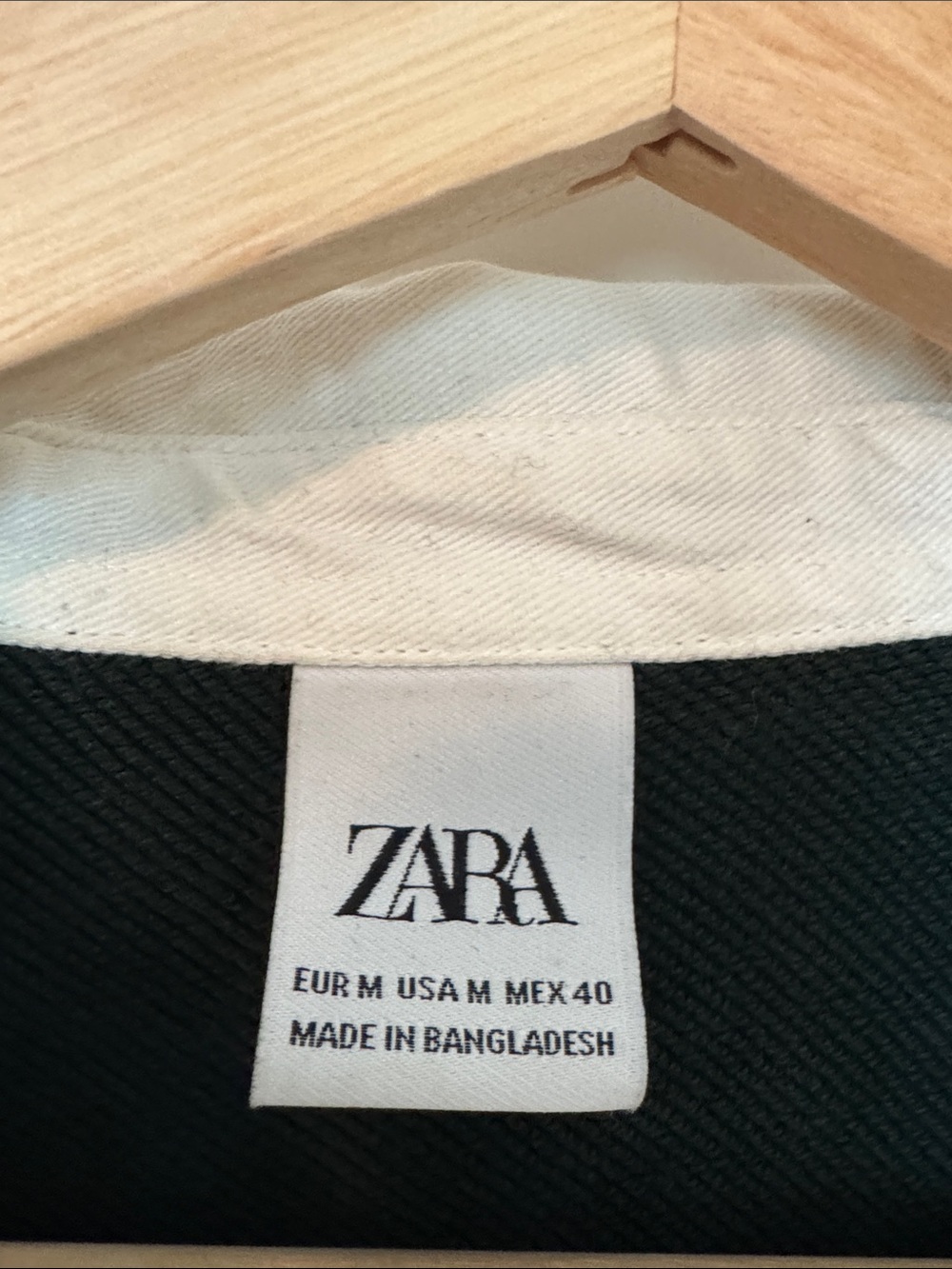 ZARA Dark Green 100% Cotton Pullover with Cream Button Collar Men’s Medium - Picture 2 of 4